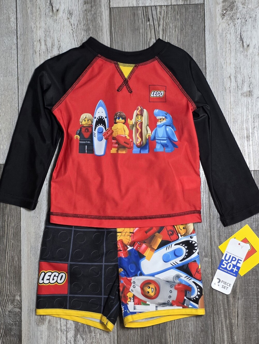 LEGO Boy's 2pc City Minifigures Themed Swim Trunks & Rash Guard Set Sz 2T *NWT